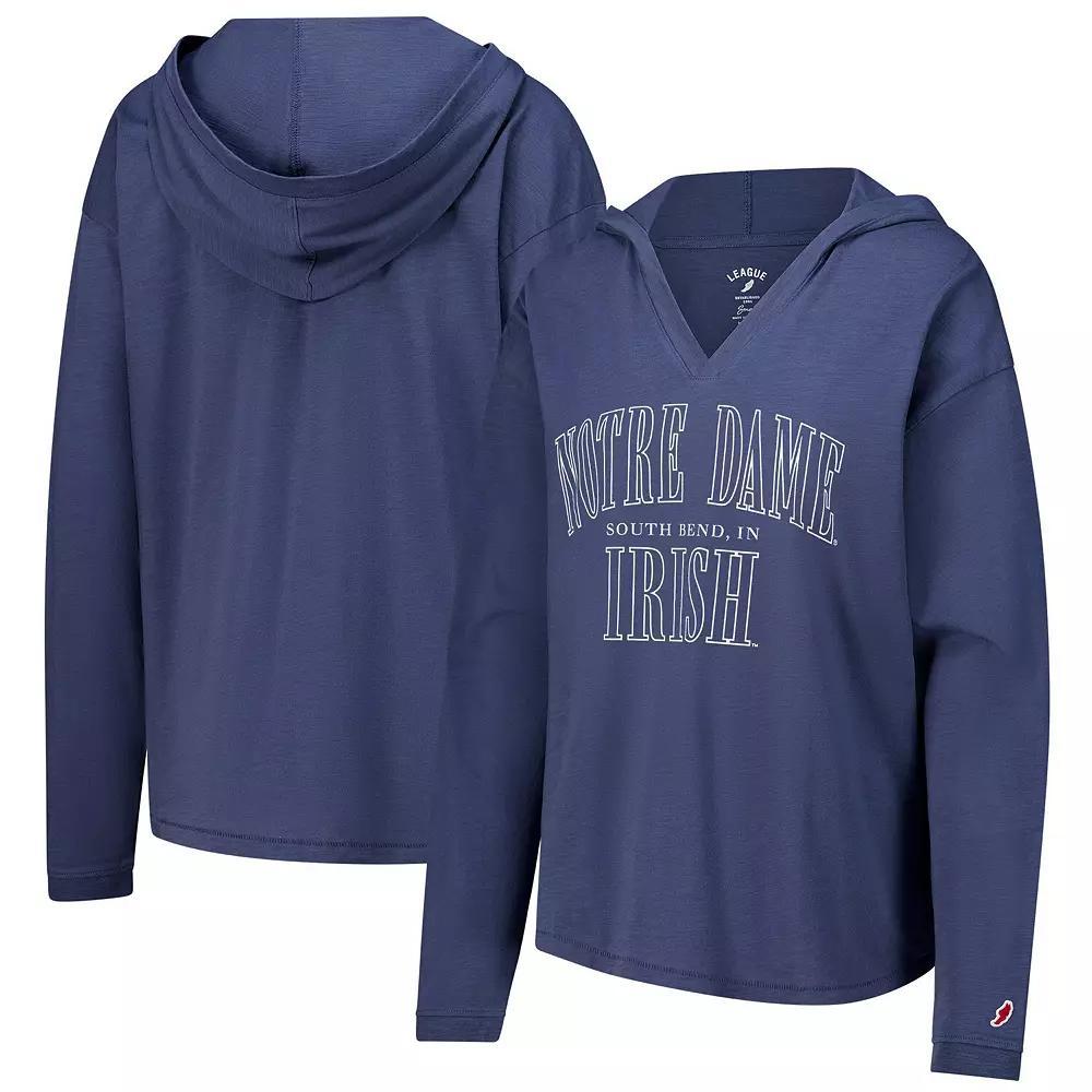 Women's League Collegiate Wear Navy Notre Dame Fighting Irish Slub Long Sleeve V-Neck Hoodie T-Shirt, Size: Medium, Blue Product Image