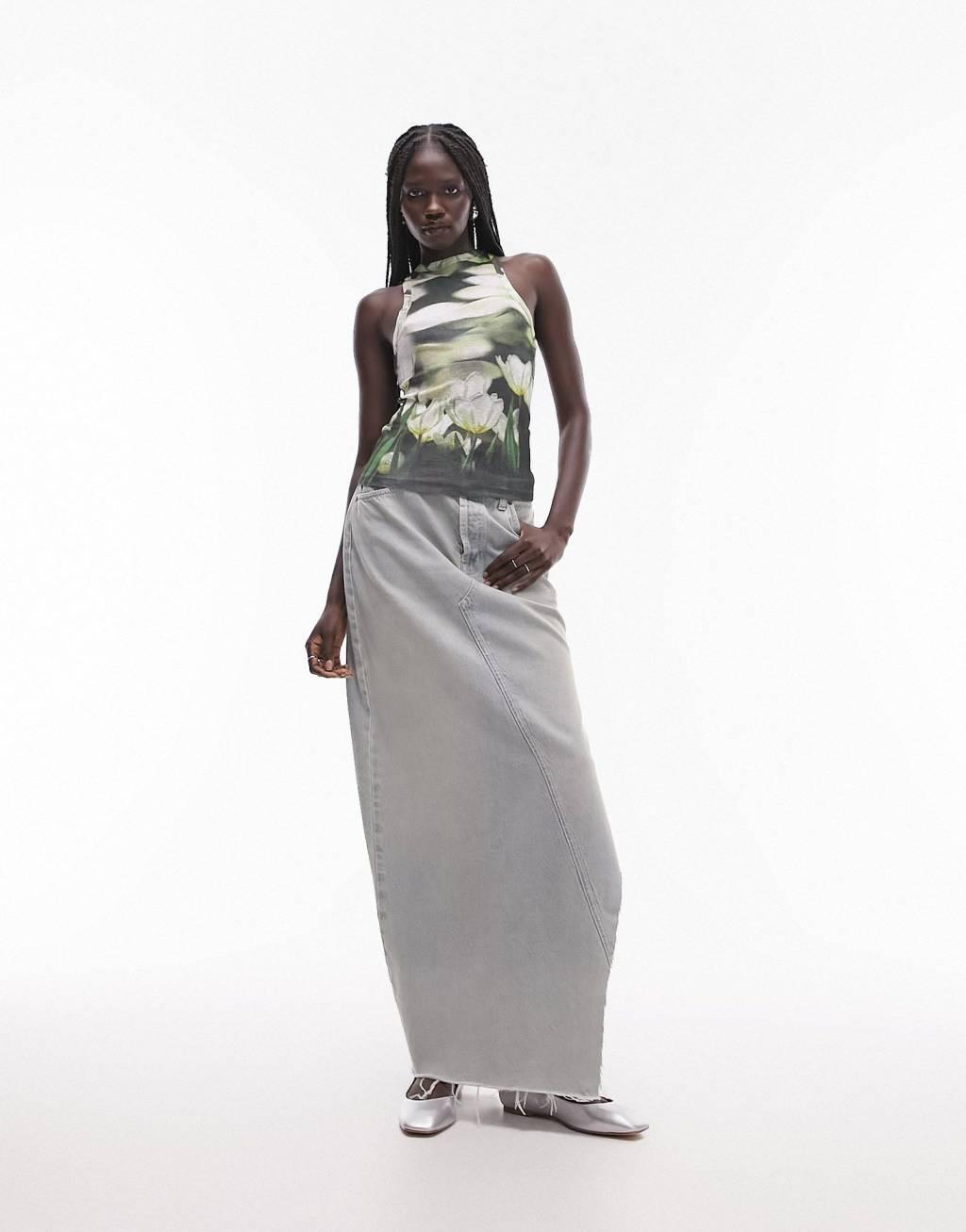 Topshop graphic blurred tulip mesh racer tank top Product Image