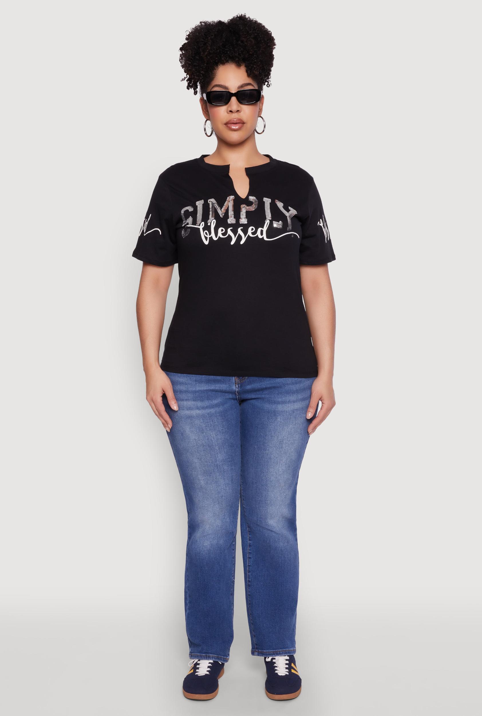Womens Plus Size Sequin Simply Blessed Graphic Tee Product Image