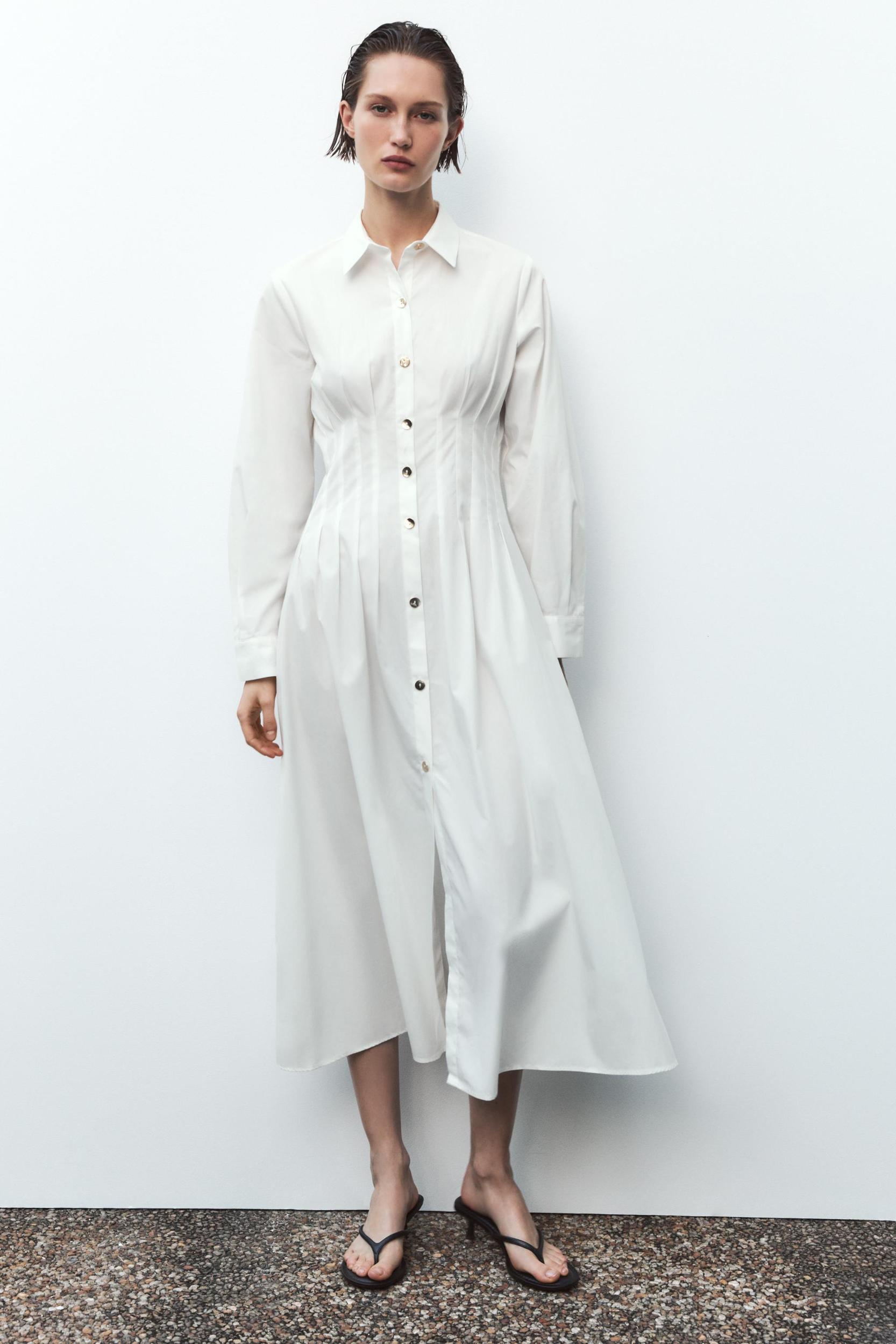 FITTED WAIST POPLIN DRESS Product Image