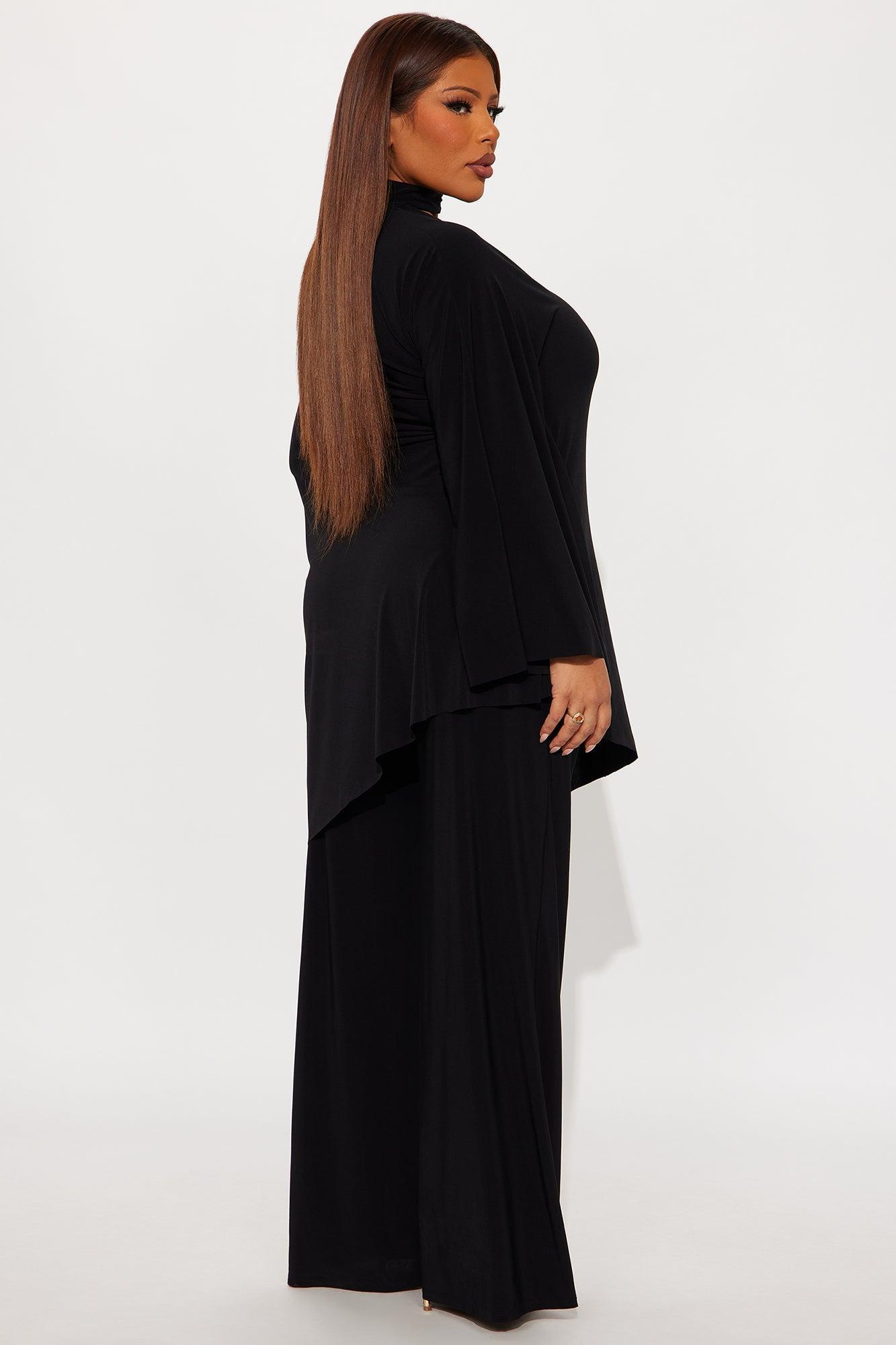 Draped Devotion One Shoulder Pant Set  - Black Product Image