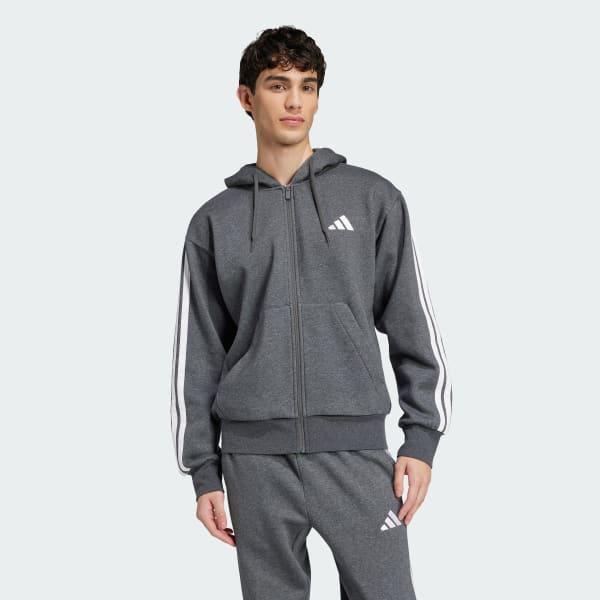 Men's adidas Essentials 3-Stripes Fleece Sportswear Zip Front Hoodie, Size: Medium, Medium Grey Grey Product Image