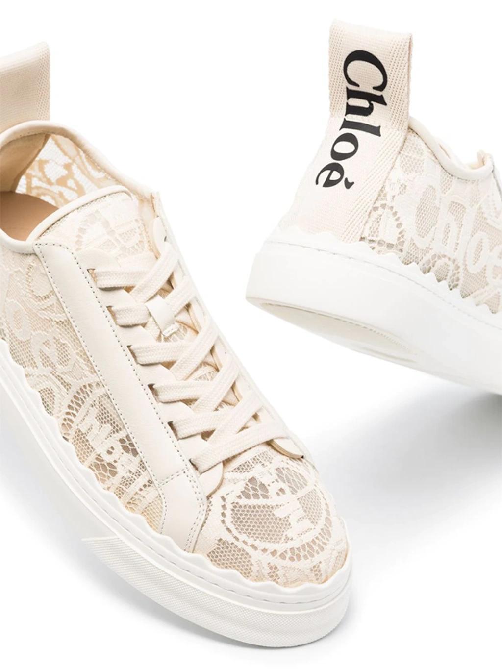 CHLOÉ Beige Lace Lauren Sneakers In Mild Beige Product Image