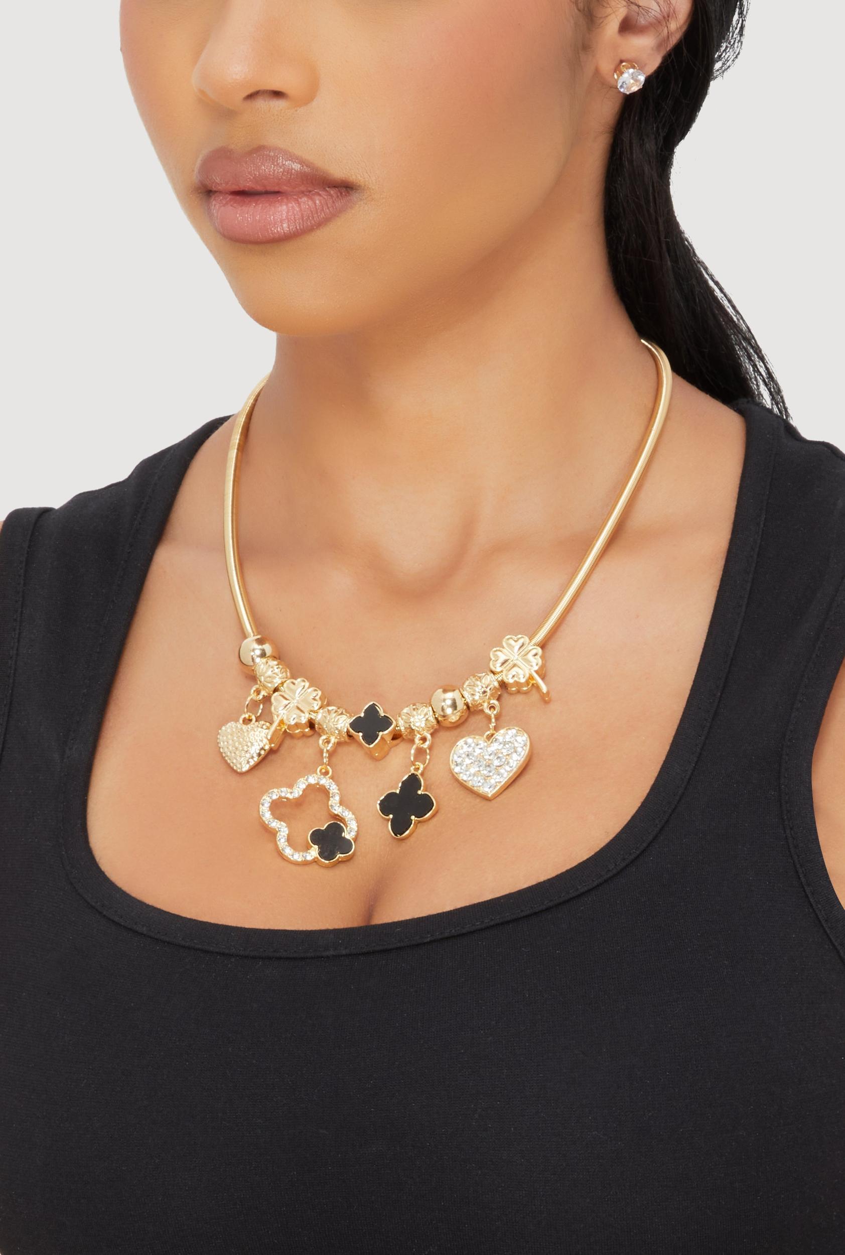 Snake Chain Charm Necklace and Stud Earrings Set Male Product Image