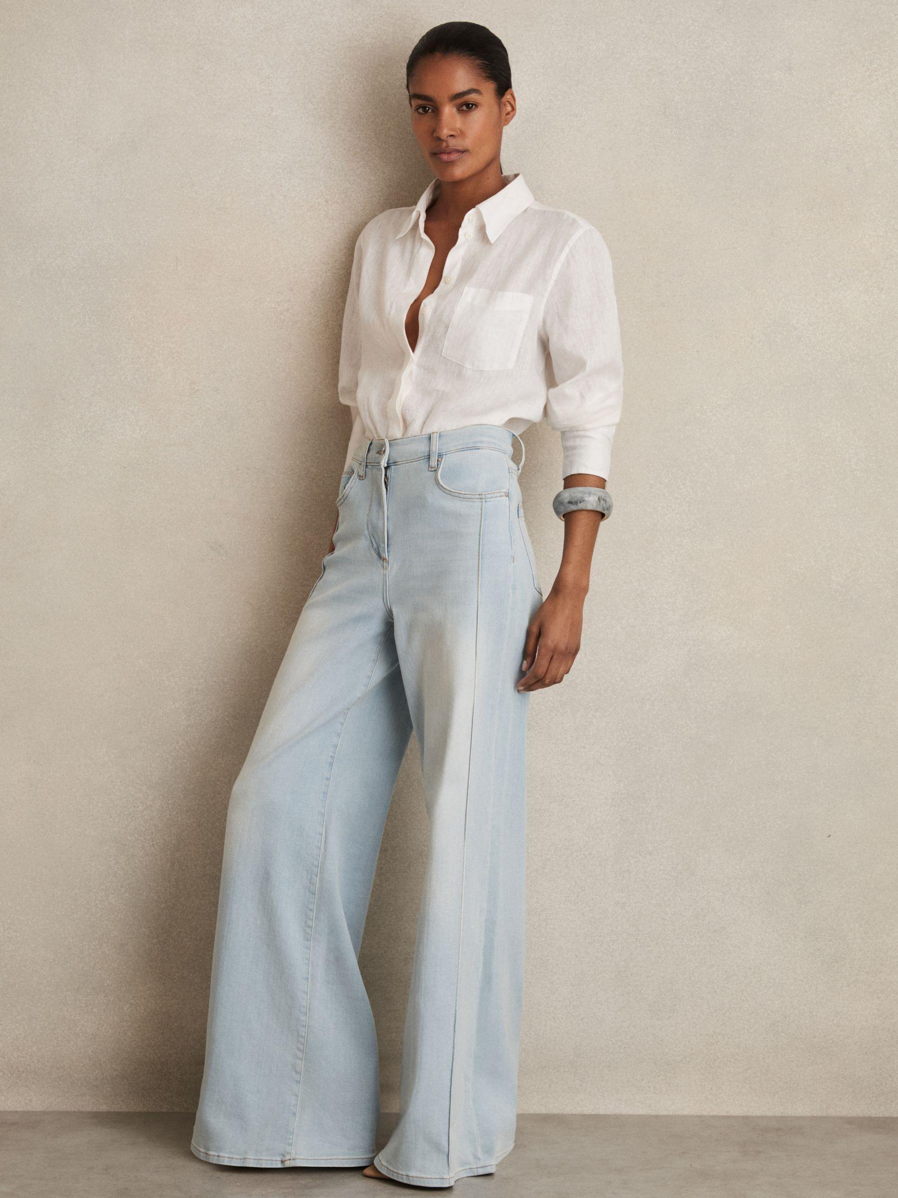 Petite Stretch-Cotton Wide-Leg Jeans in Light Blue Product Image