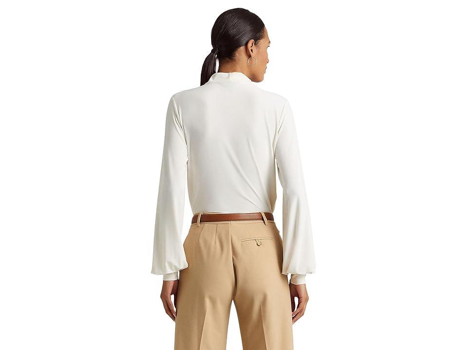 Lauren Ralph Lauren Tie Neck Stretch Jersey Top (Mascarpone Cream) Women's Clothing Product Image