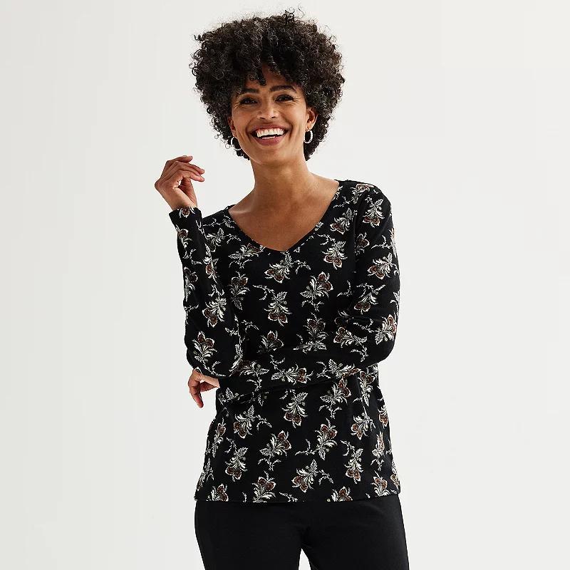 Women's Croft & Barrow® Essential Long Sleeve V-Neck Tee, Size: Medium, Red Medallion Product Image