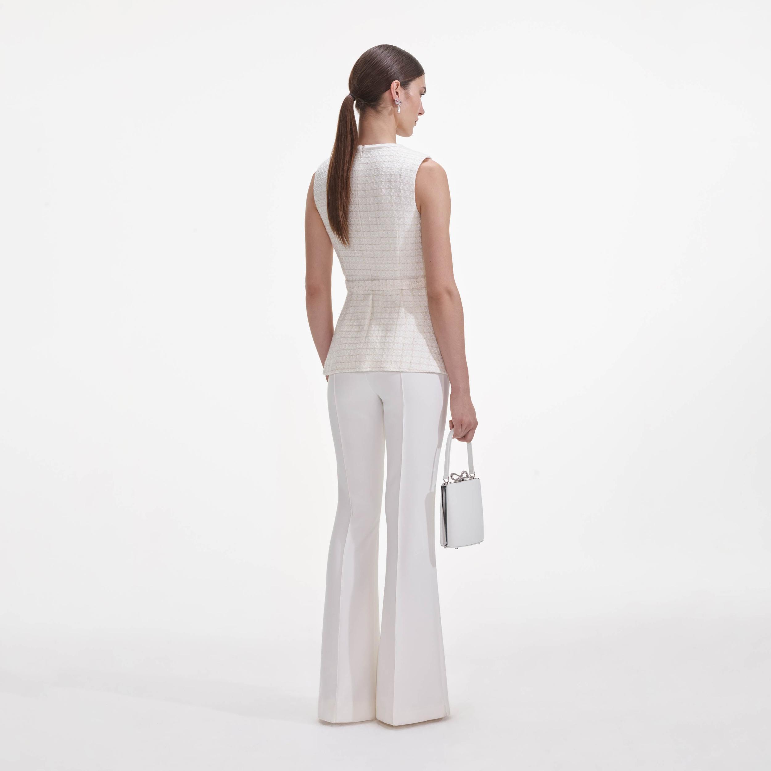 Cream Boucle Bow Jumpsuit Product Image