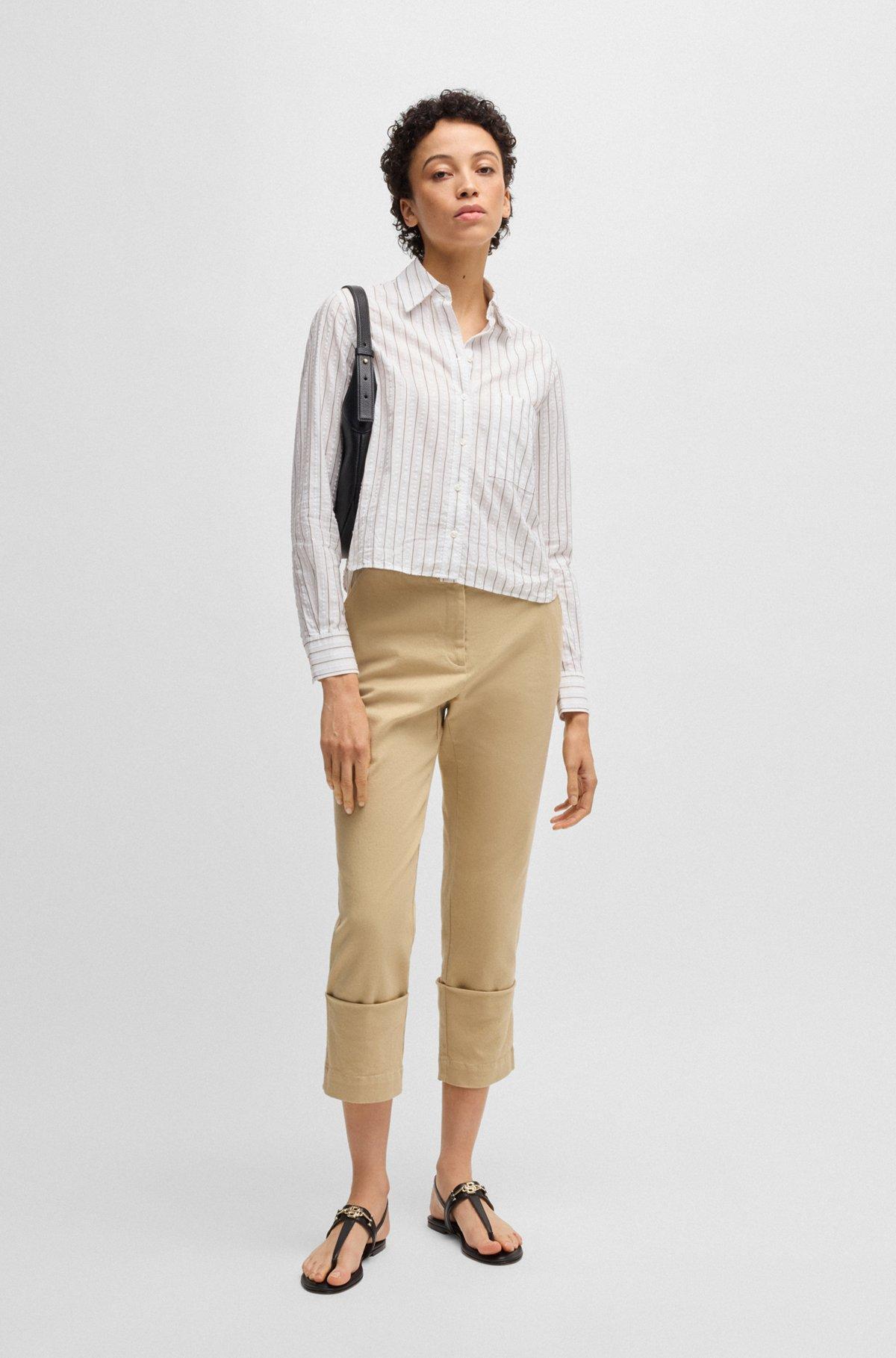 BOSS - Regular-fit blouse in a striped cotton blend - Patterned Product Image