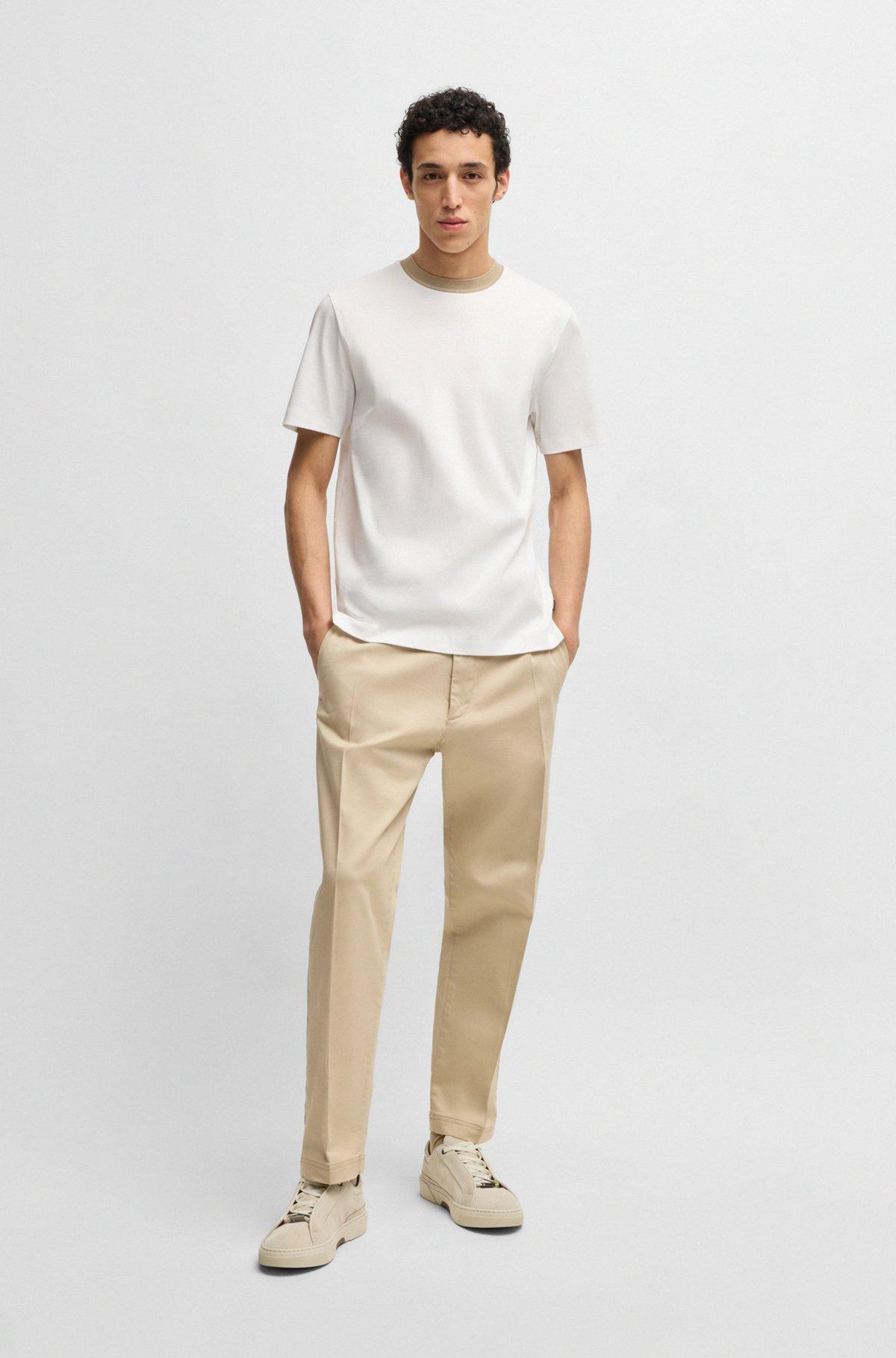 Mercerized-cotton slim-fit T-shirt with collar stripe Product Image