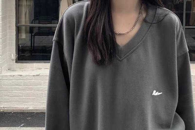 V-Neck Lettering Embroidered Sweatshirt Product Image