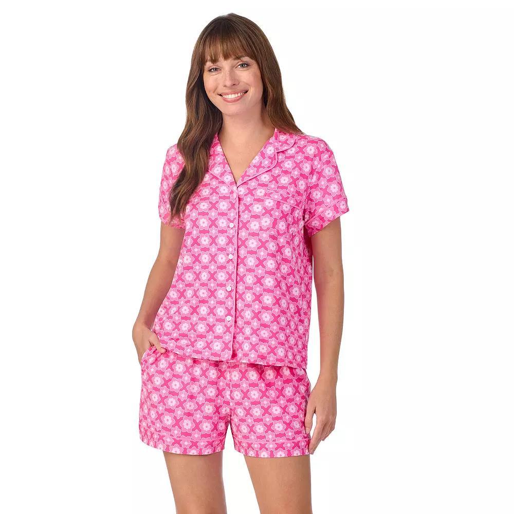Women's Draper James 2-Piece Printed Cozy Short Sleeve Notch Collar Pajama Top & Pajama Shorts Set, Size: XXL, Aurora Pink Geo Product Image