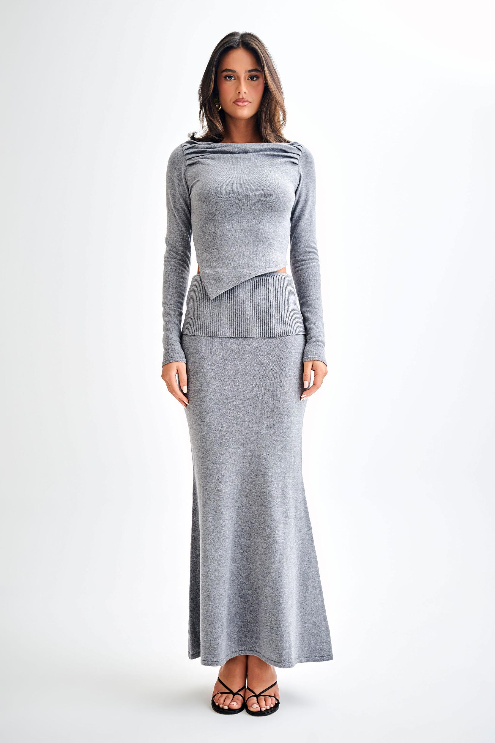 Karlie Knit Maxi Skirt With Ribbed Waist - Charcoal Marle Product Image