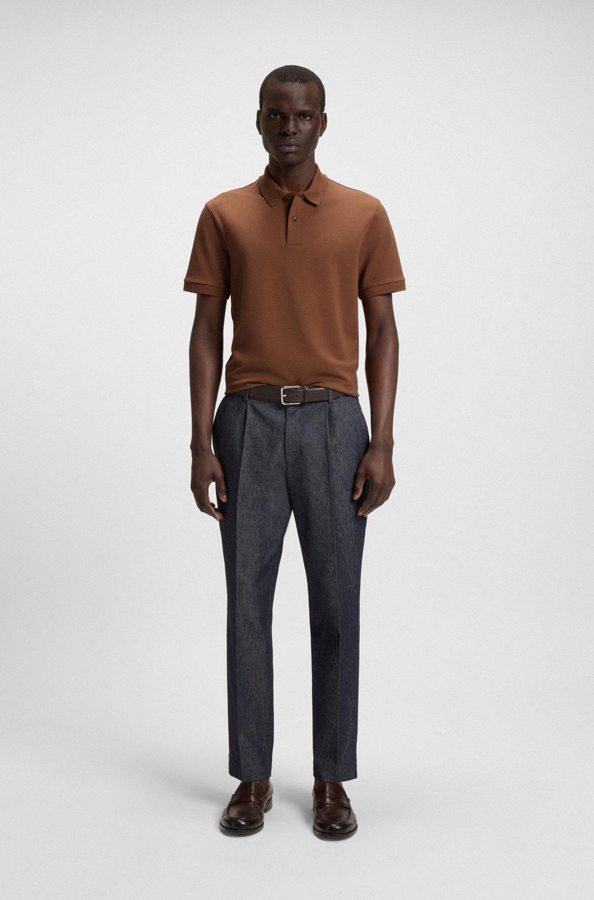 BOSS - Pallas polo shirt in cotton piqué with logo details - Brown Product Image