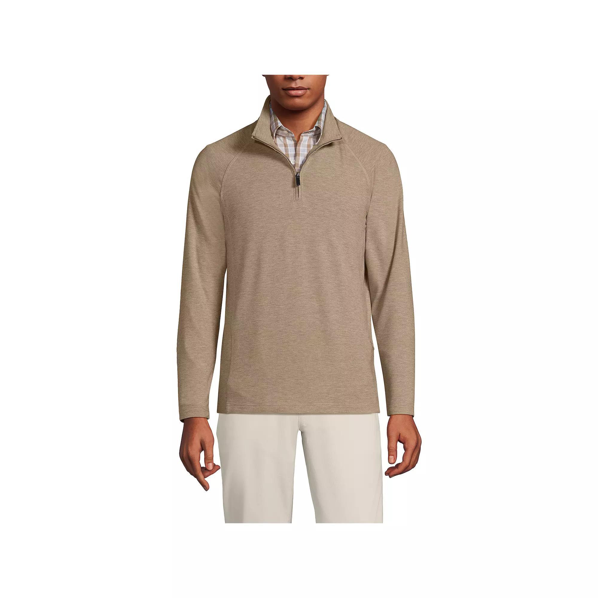 Men's Lands' End Long Sleeve Raglan French Terry Quarter Zip Sweatshirt, Size: XL, Dark Camel Grey Product Image
