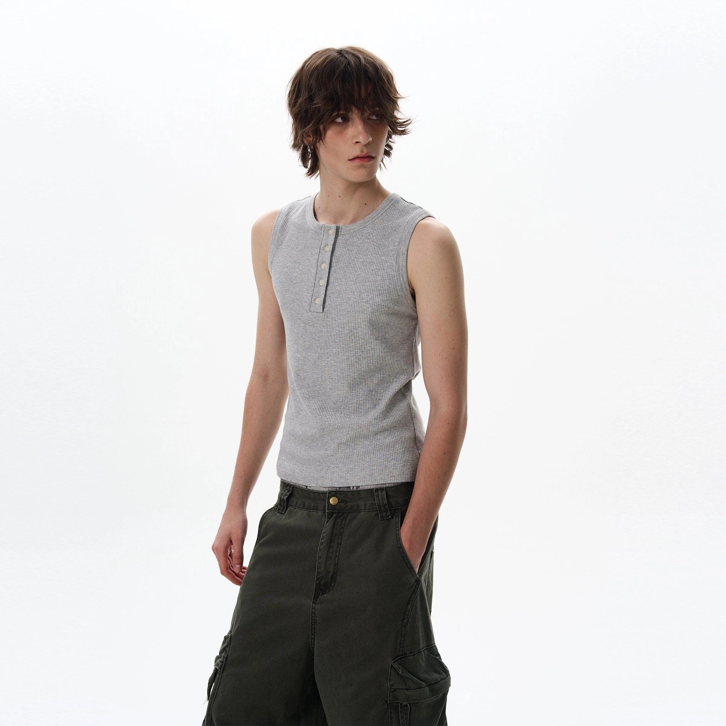 RT No. 18037 KNIT HENRY COLLAR TANK TOP Product Image