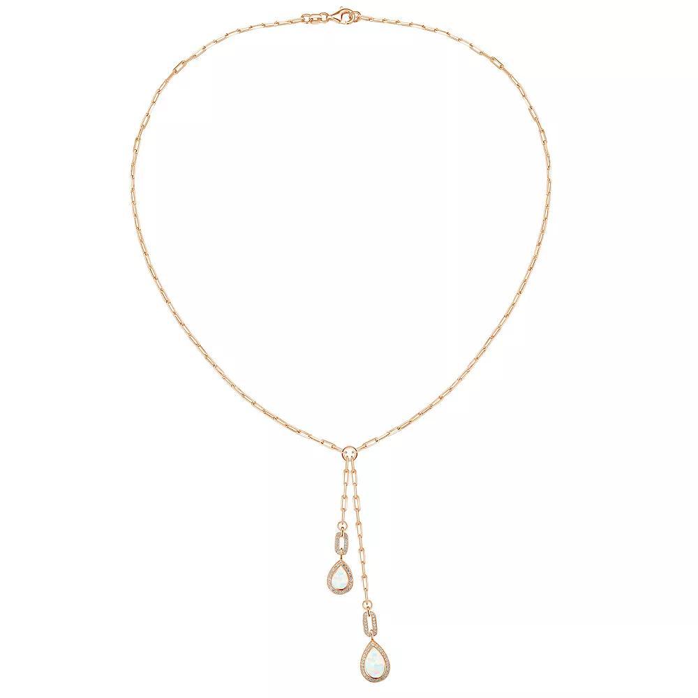 14k Rose Gold Over Silver Lab-Created Opal & Lab-Created White Sapphire Drop Necklace, Womens Pink Tone Product Image