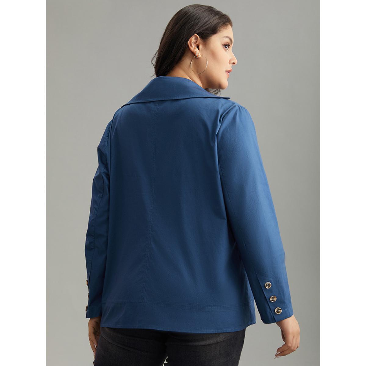 Plus Size Anti-Wrinkle Solid Pocket Button Up Windbreaker Women Blue Casual Plain Ladies Dailywear Winter Coats BloomChic 22-24/3X Product Image