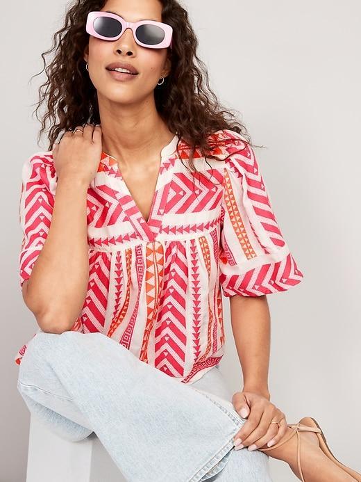 Short-Sleeve Textured V-Neck Top Product Image