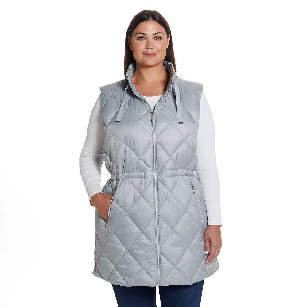 Women's Weathercast Diamond Quilted Puffer Longline Vest with Cinched Waist, Size: Small, Black Product Image