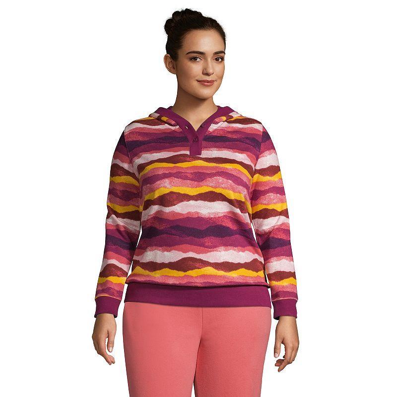 Plus Size Lands' End Serious Sweats Long Sleeve Button Hoodie, Women's, Size: 1XL, Turquoise Colorblock Product Image
