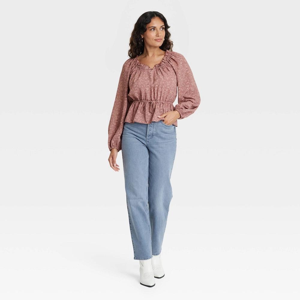 Womens Balloon Long Sleeve Blouse - Universal Thread Mauve Floral L Product Image
