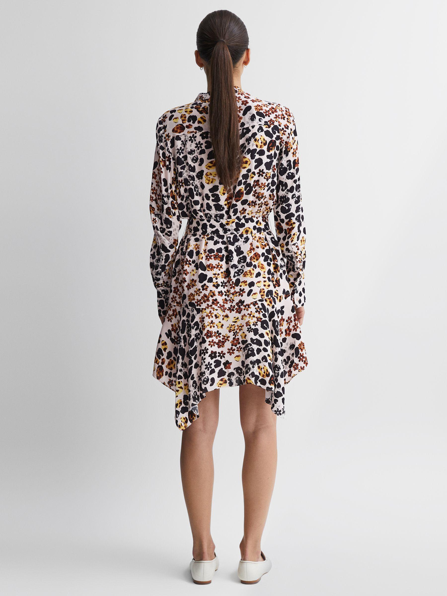 Animal Print Asymmetric Belted Dress in Nude/Black Product Image