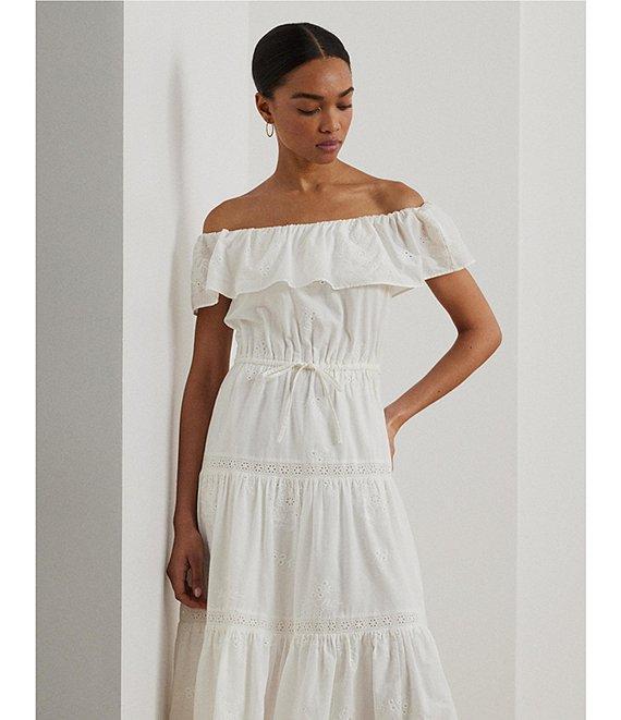 Lauren Ralph Lauren Cotton Voile Off-The-Shoulder Midi A-Line Dress Product Image