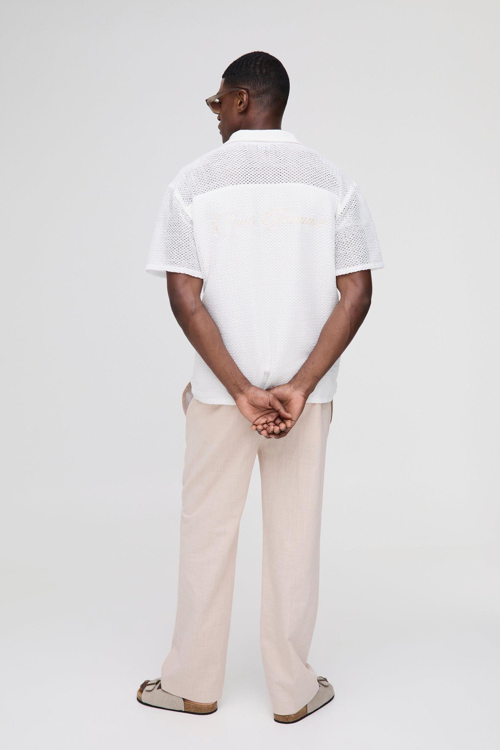 Oversized Official Homme Embroidered Open Weave Shirt | boohooMAN USA Product Image