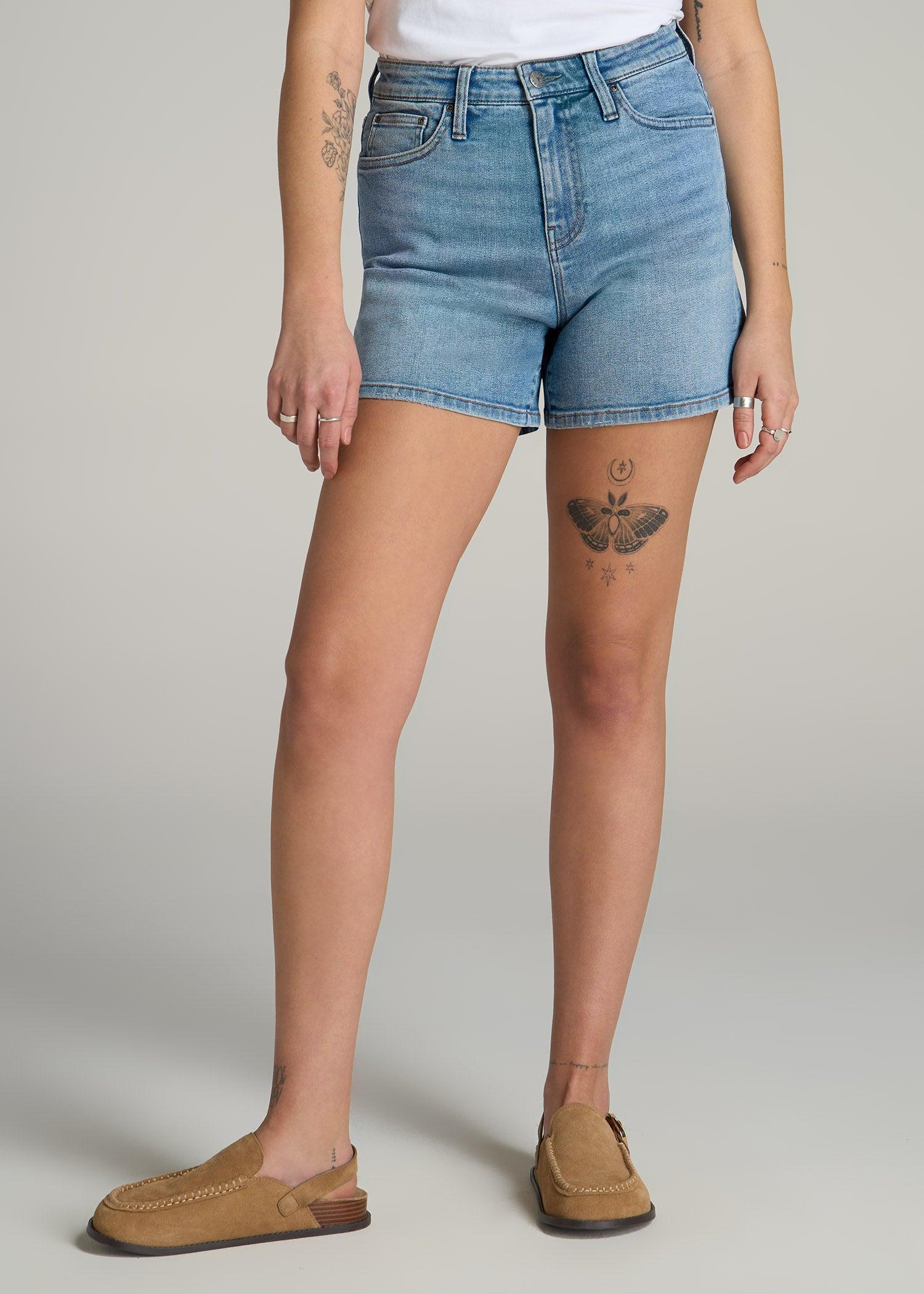 High Rise Denim Shorts for Tall Women in Heritage Faded Product Image