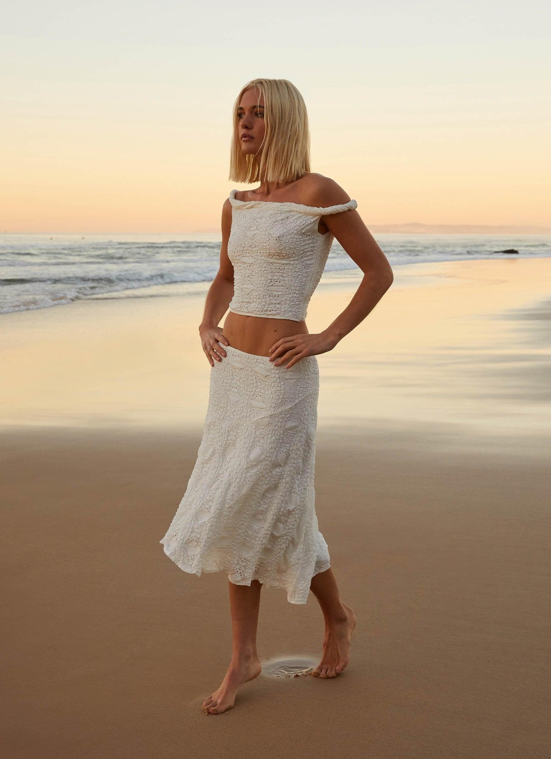 Diamond Sky Midi Skirt - White Product Image
