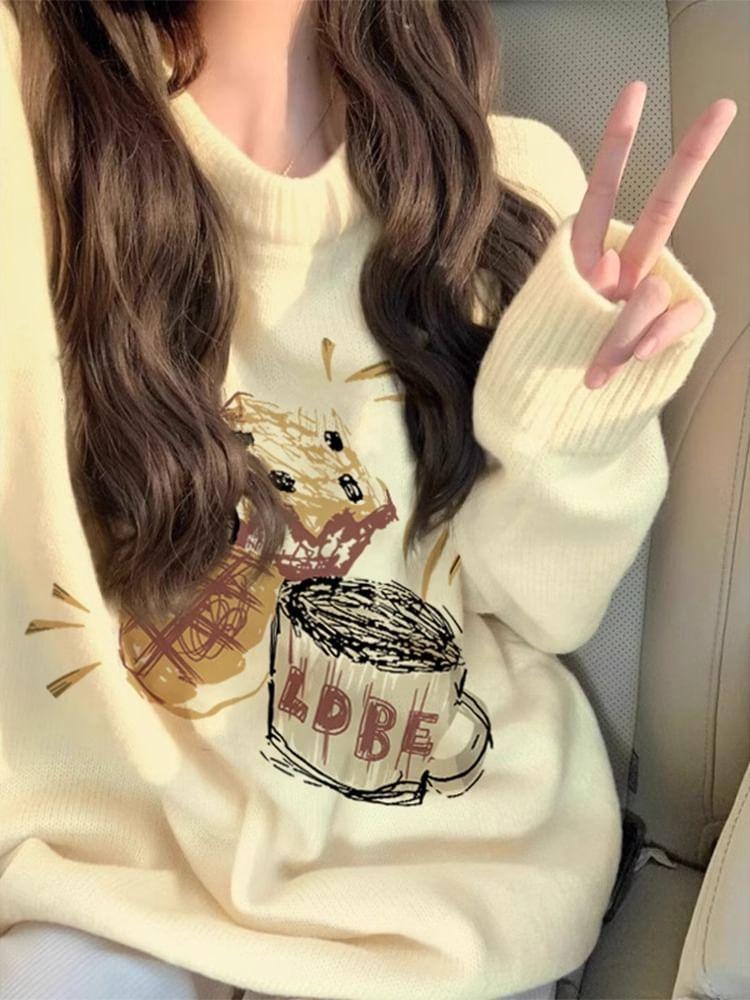 Crew Neck Graphic Print Sweater Product Image