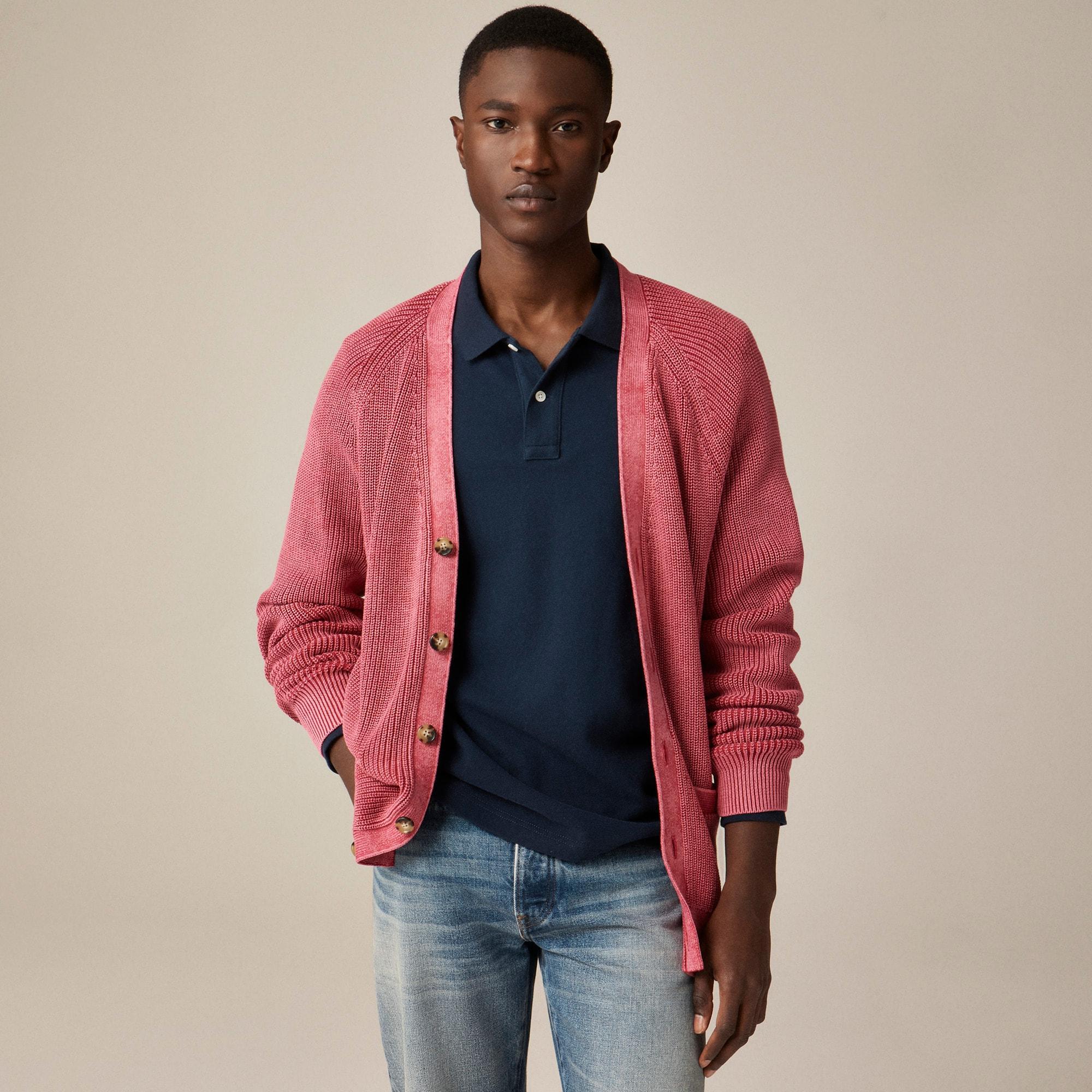 Washed ribbed cotton V-neck cardigan Product Image