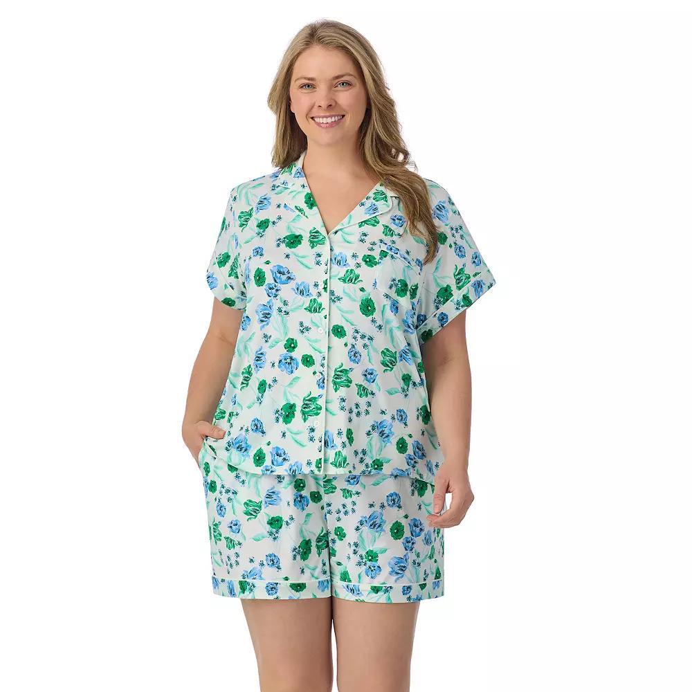 Plus Size Draper James 2-Piece Printed Cozy Short Sleeve Notch Collar Pajama Top & Pajama Shorts Set, Women's, Size: 1XL, Spring Blooms Product Image