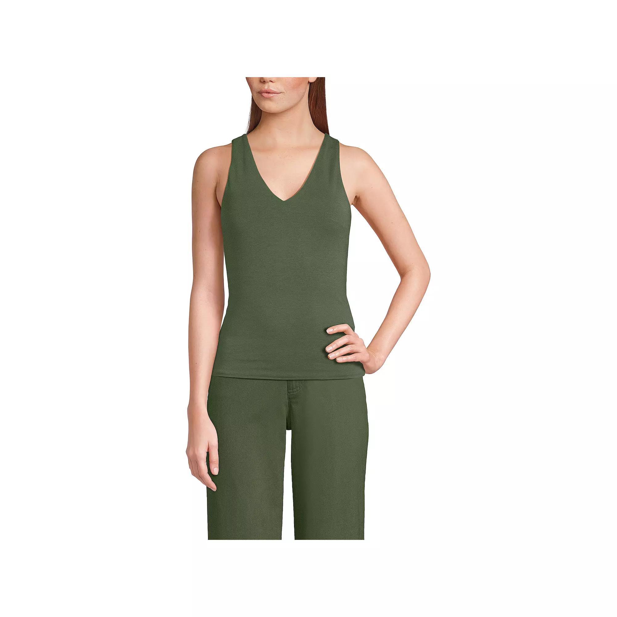 Women's Lands' End Fitted V-Neck Tank Top, Size: Medium, Estate Green Product Image