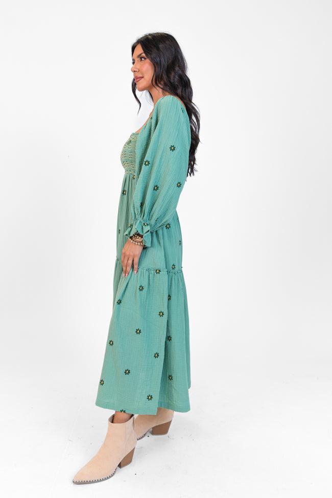 Dress To Impress Sage Floral Stitched Smocked Top Dress Product Image