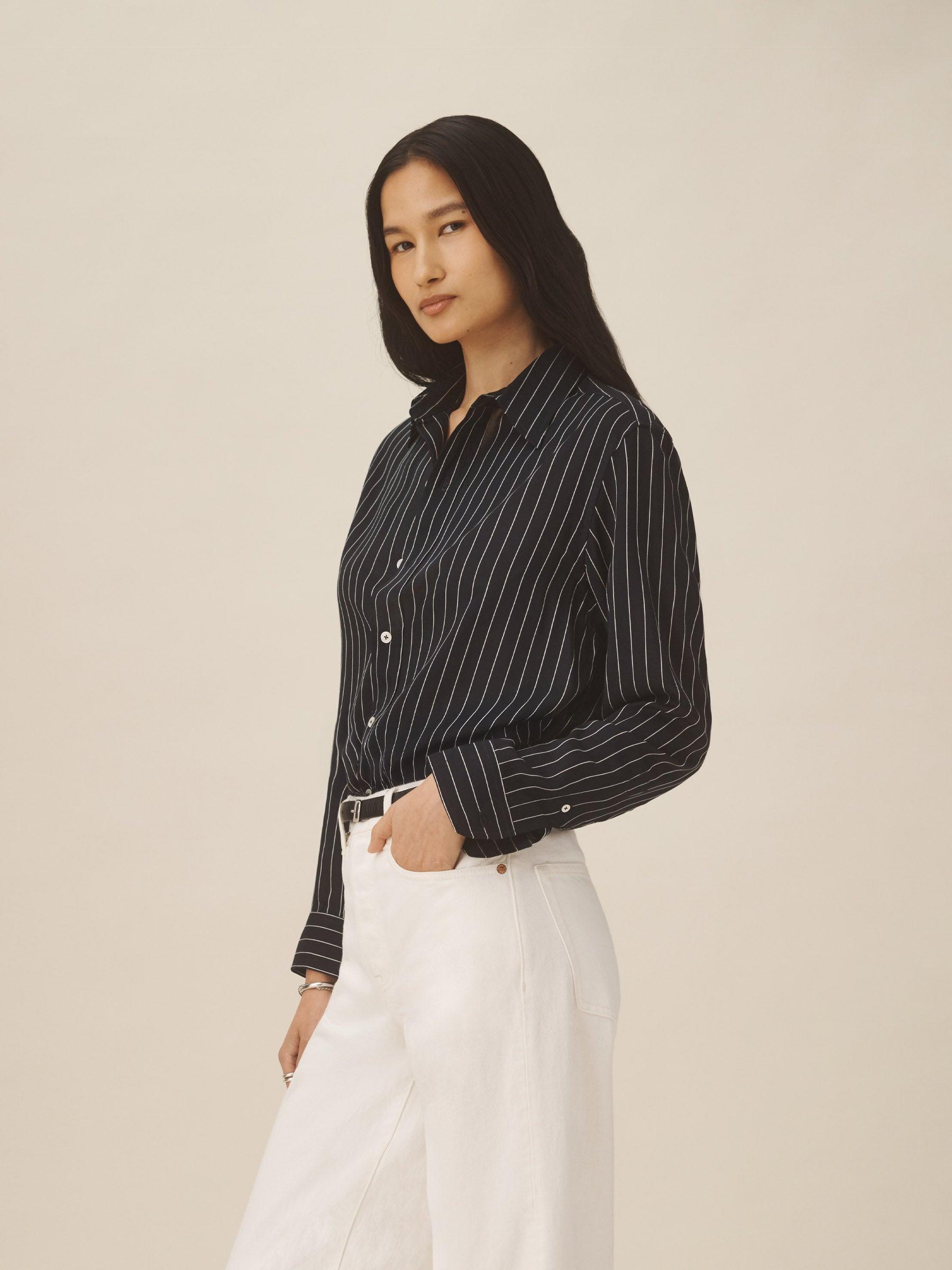 Dark Navy/White Stripe Poet Shirt Product Image