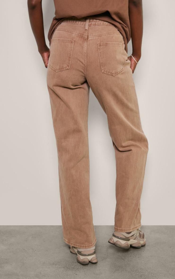 Tall Brown Washed Mid Rise Straight Leg Jeans Product Image