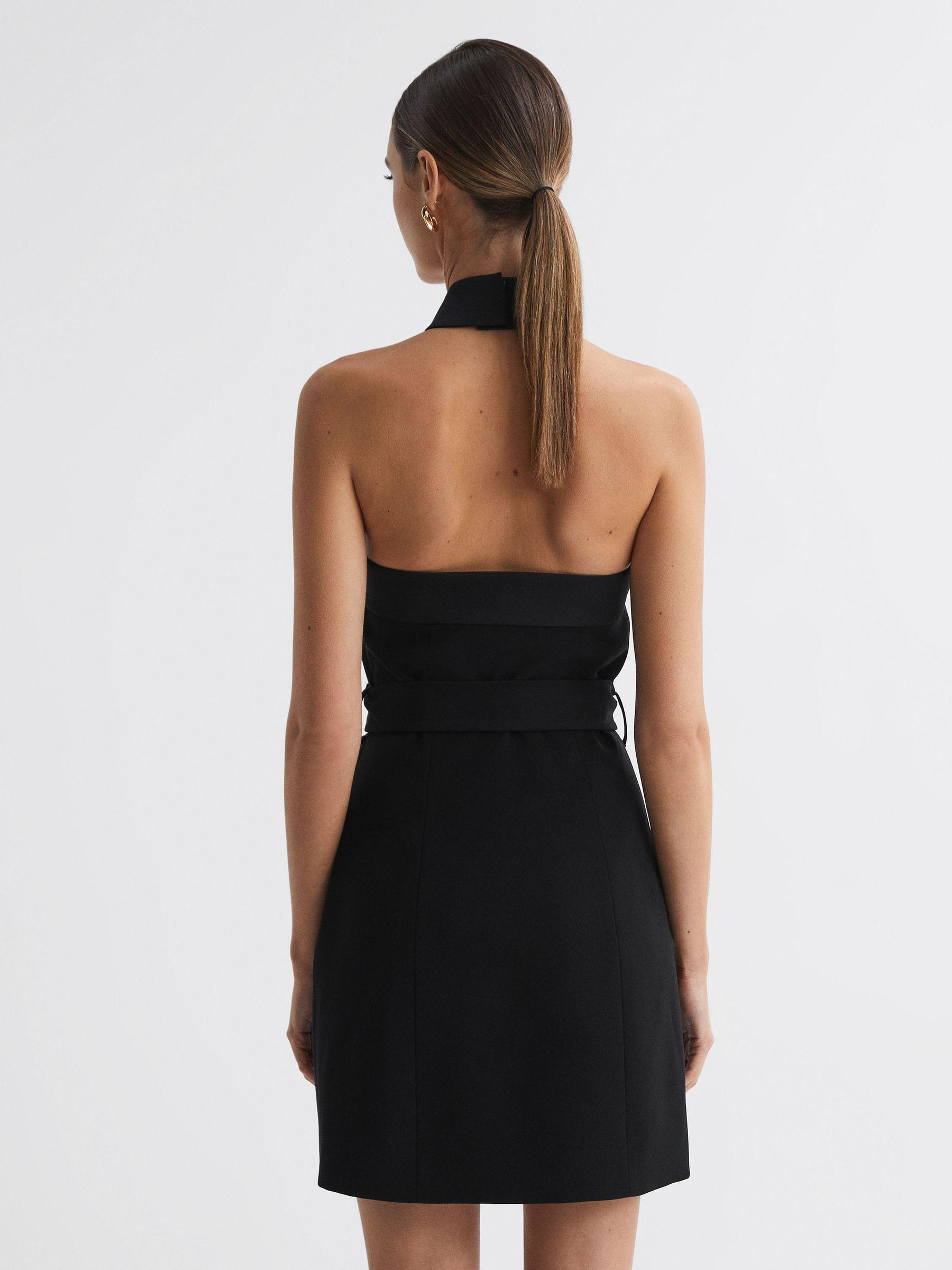 Fitted Halter Neck Mini Dress in Black Product Image