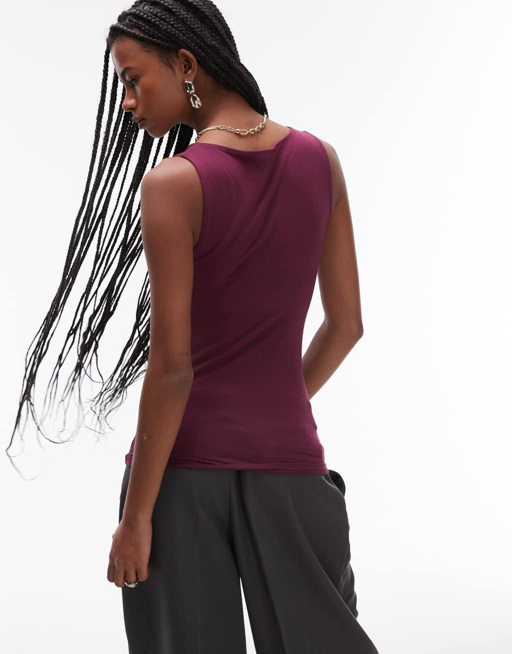Topshop slash neck tank in burgundy Product Image