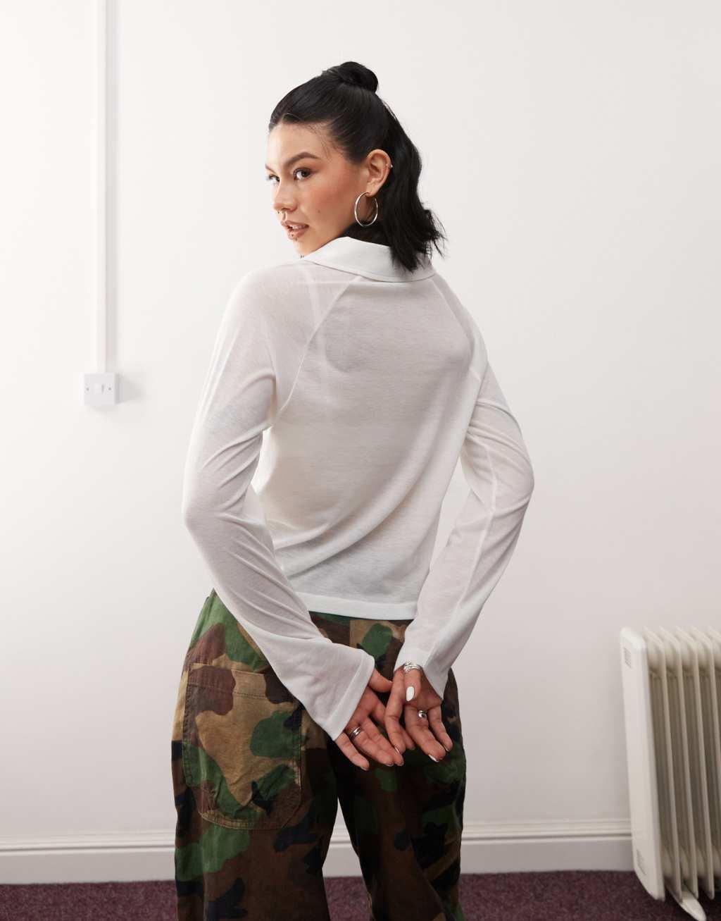 Reclaimed Vintage soft touch relaxed fit polo top in cream Product Image