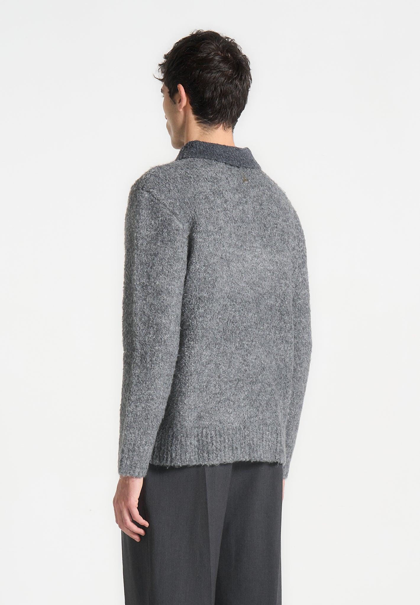 Boucle Knit Contrast Polo Jumper - Grey Male Product Image