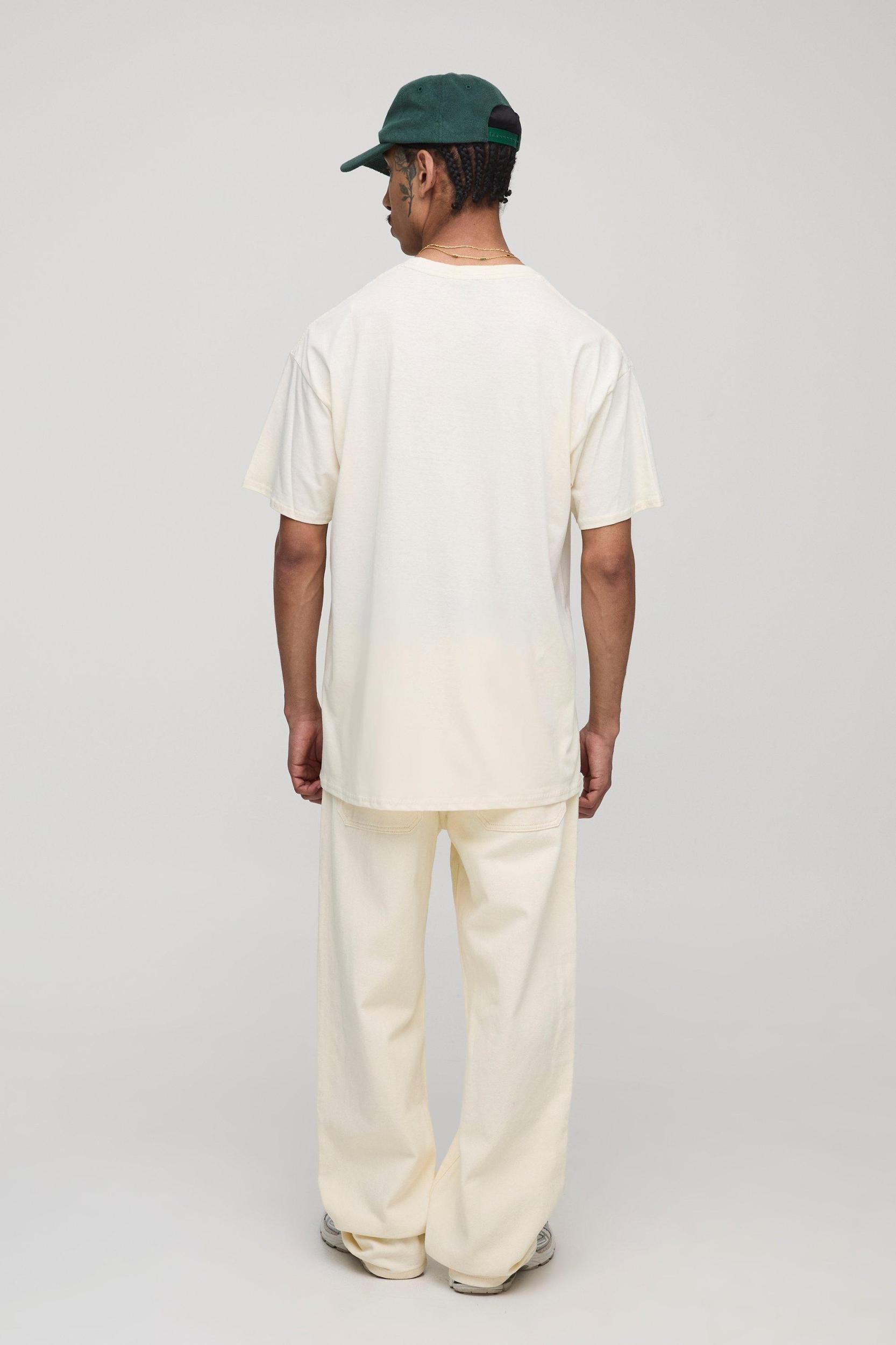Ecru Oversized Pour Homme Crest Printed T-Shirt | boohooMAN USA Product Image