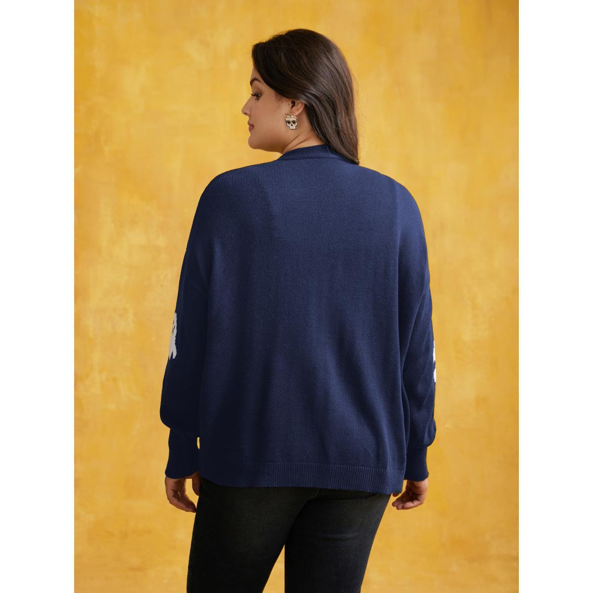 Plus Size Happy Ghost Jacquard Arc Cardigan Eggplant Women Casual Loose Long Sleeve Everyday Cardigans BloomChic 26/4X Product Image