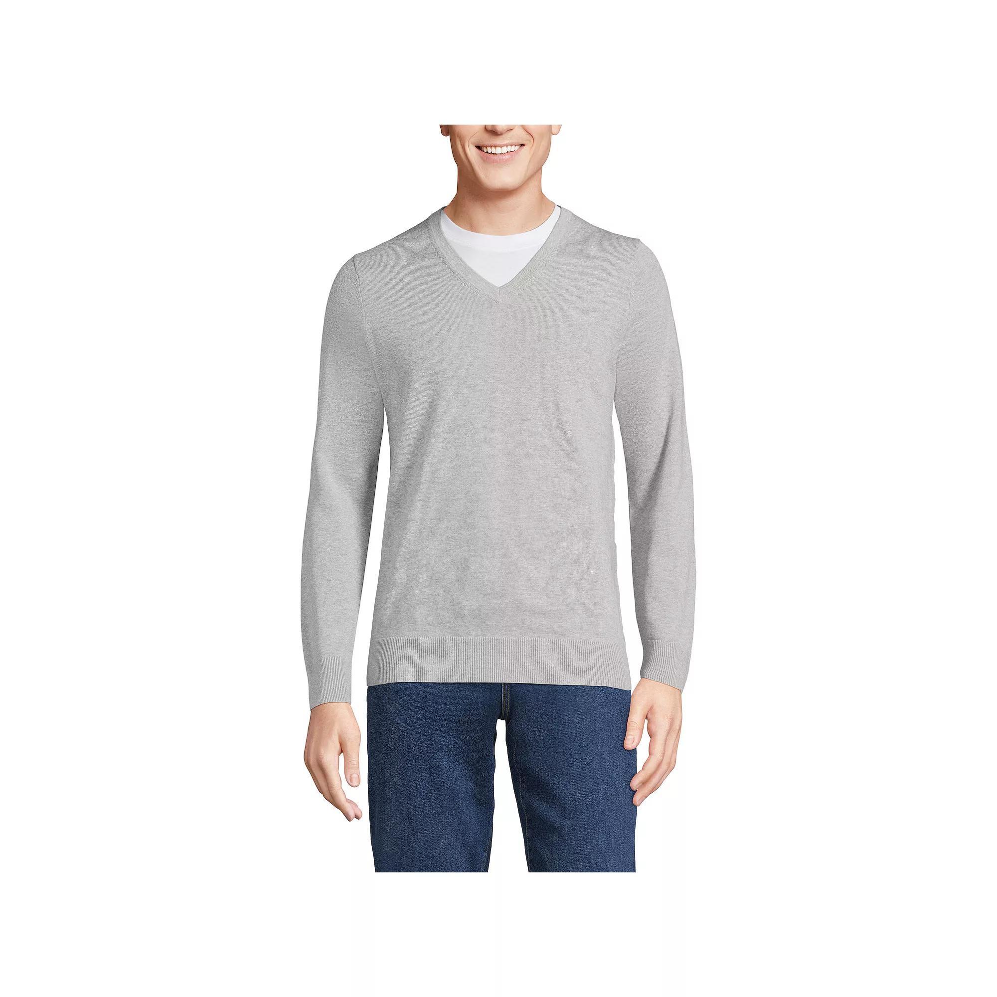 Men's Lands' End Fine Gauge Cotton V-Neck Sweater, Size: Small, Radiant Blue Product Image