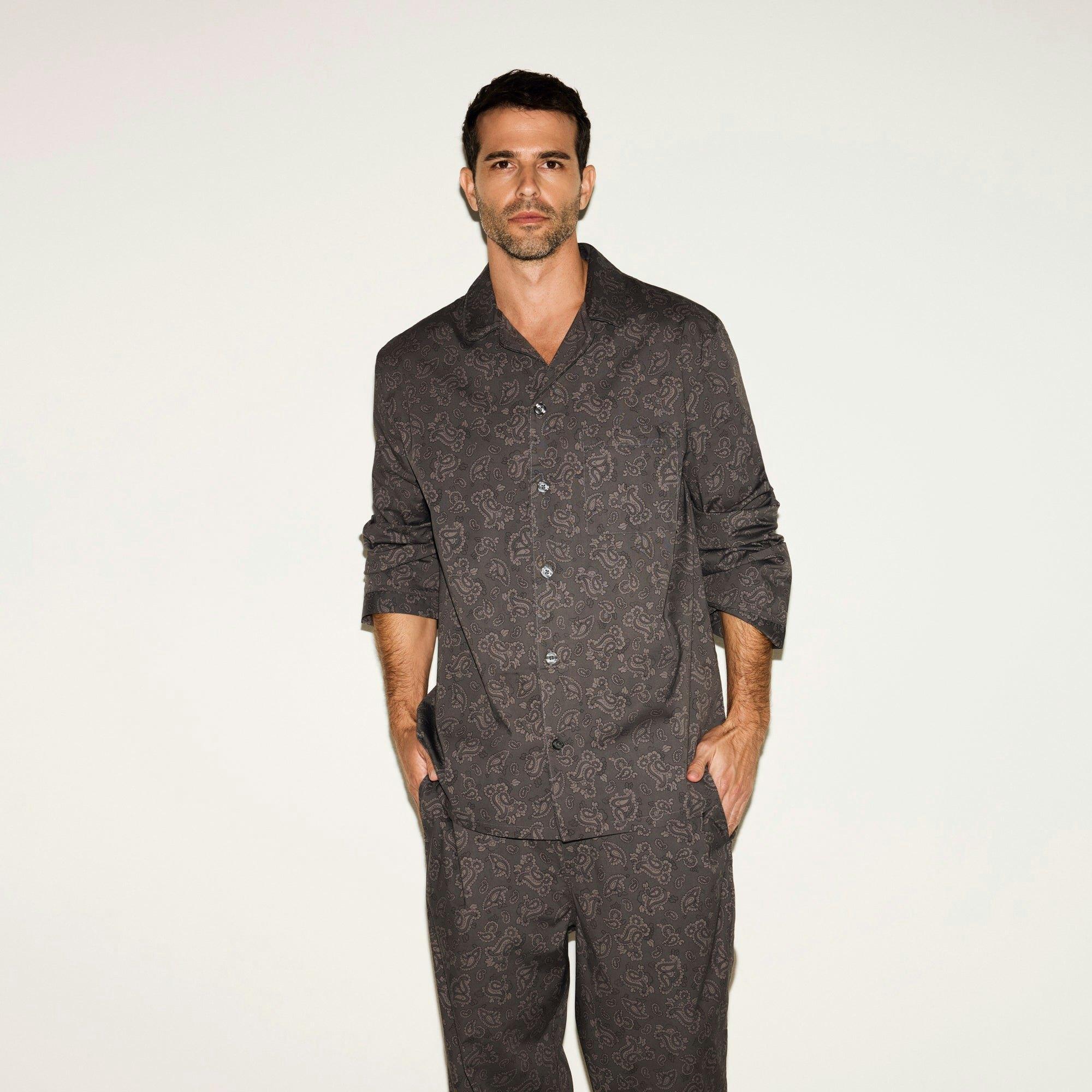 COTTON POPLIN MENS LONG SLEEP SET | ASH PAISLEY PRINT Product Image