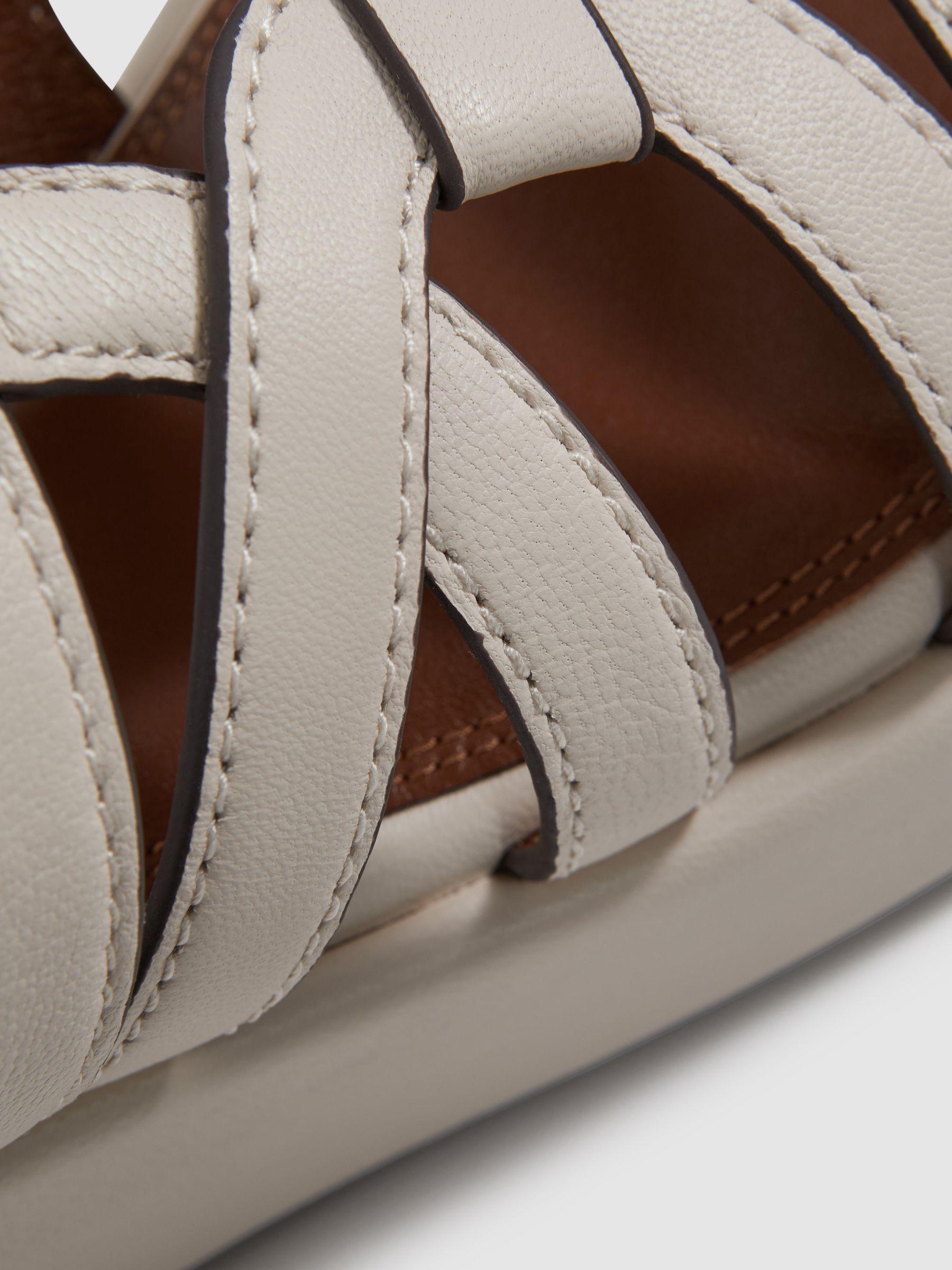 Leather Strappy Platform Sandals in White Product Image
