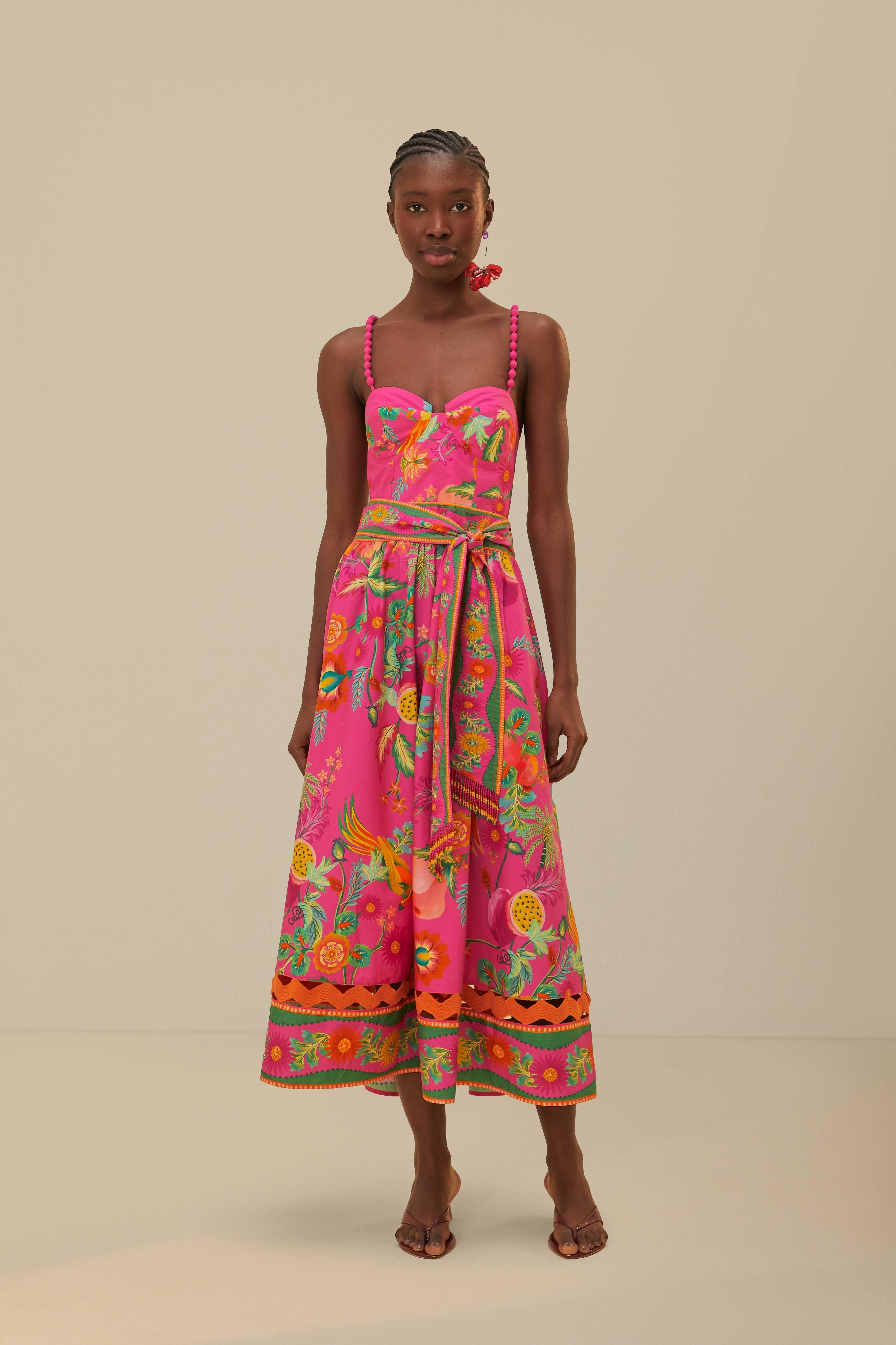Womens Delicate Fruit Garden Cotton Midi-Dress Product Image