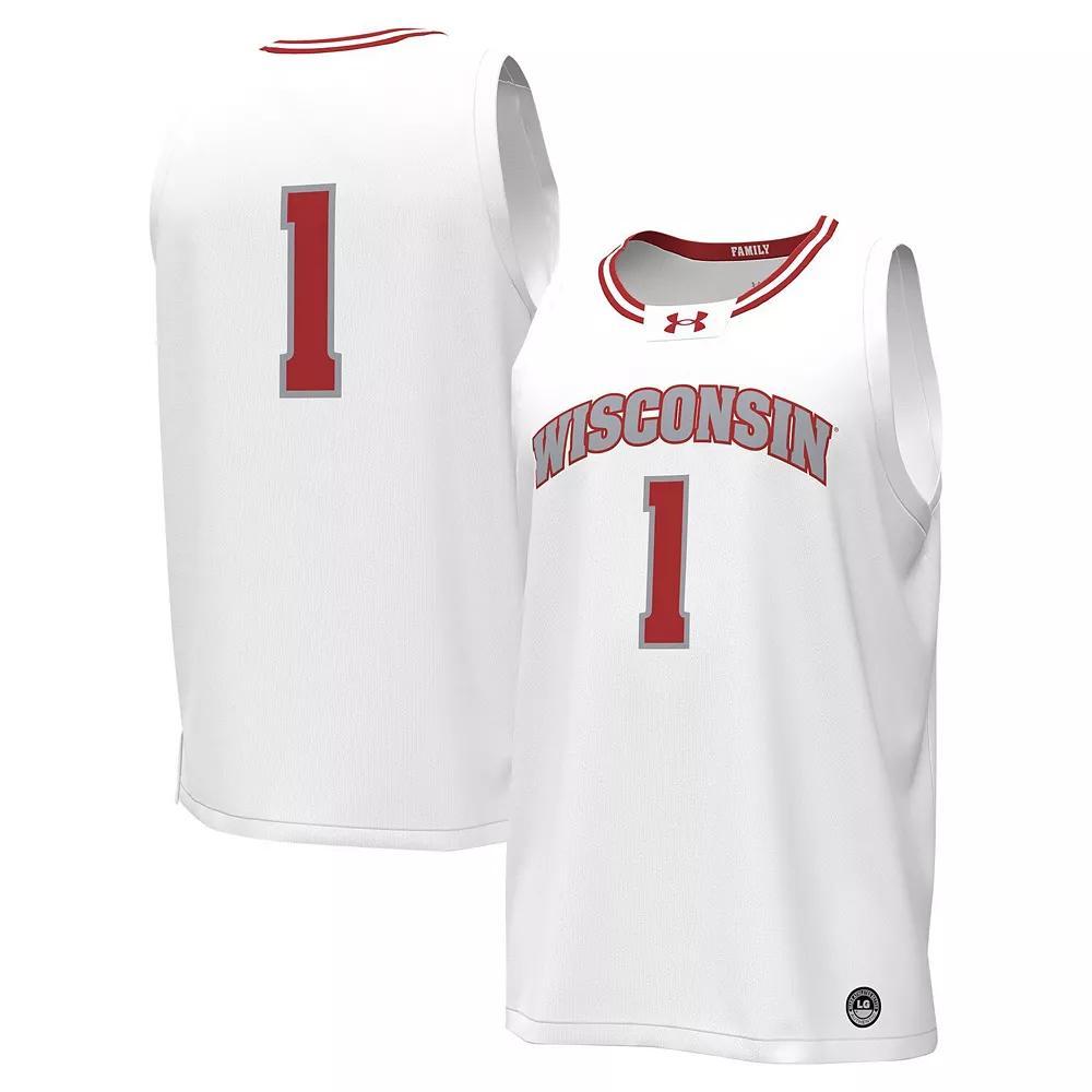 Men's Under Armour #1 White Wisconsin Badgers Replica Basketball Jersey, Size: XL Product Image