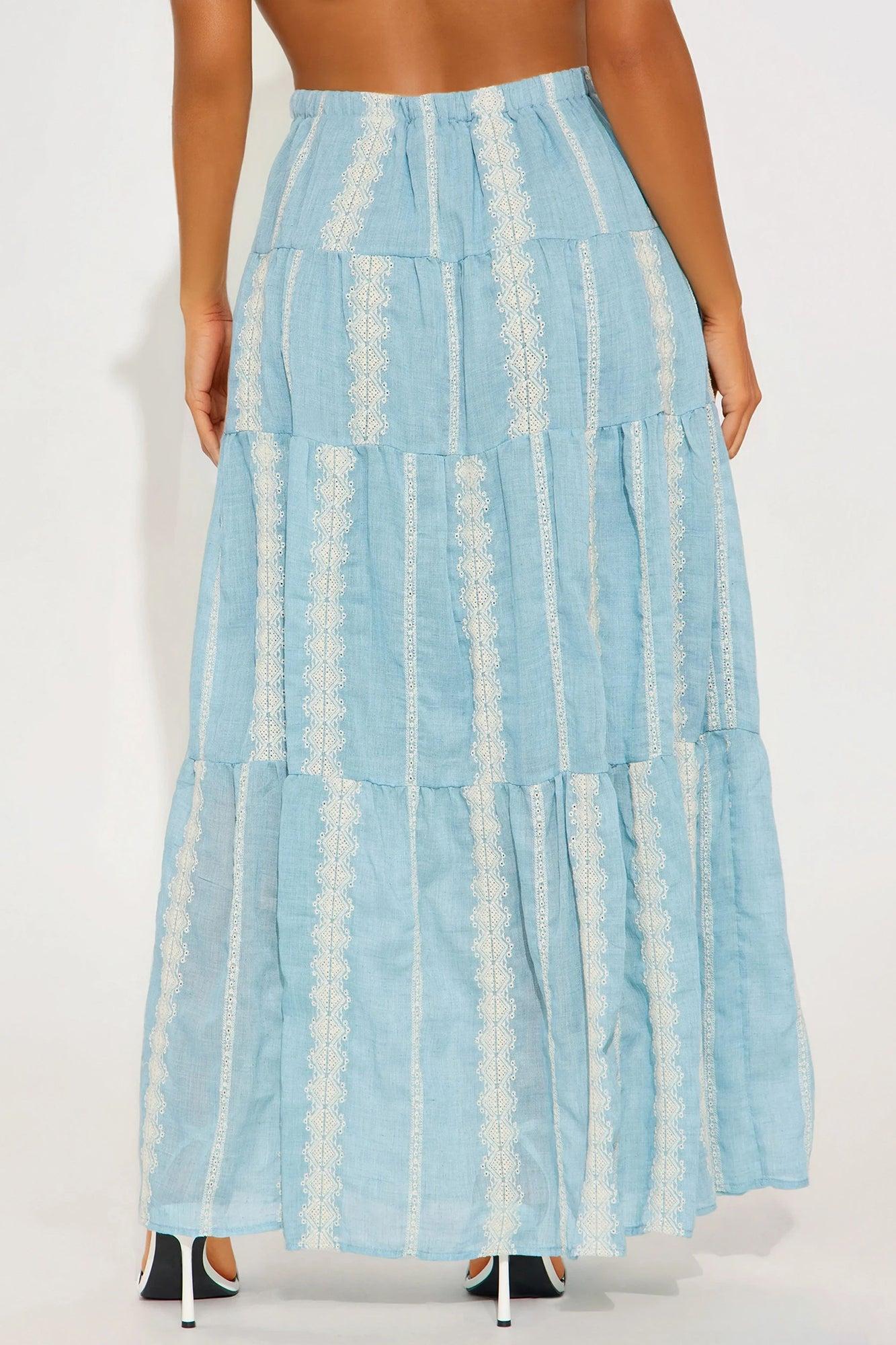 Nerina Embroidered Tiered Maxi Skirt - Blue/combo Product Image